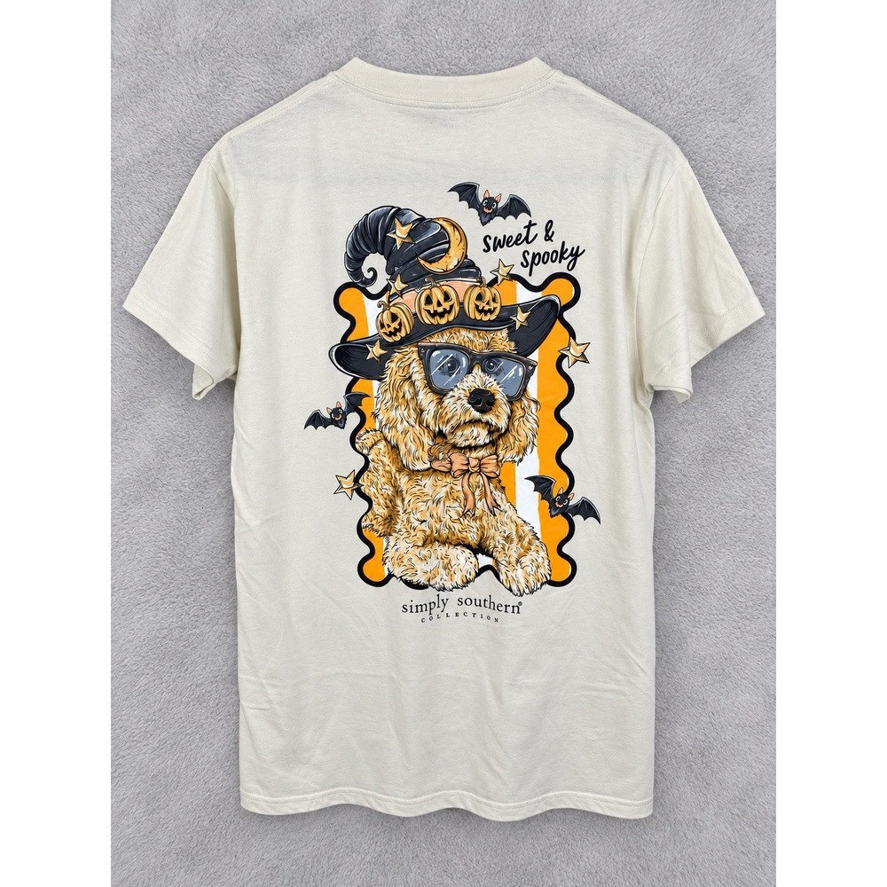 Simply Southern Sweet & Spooky Halloween Dog T Shirt Women Small NWT Pumpkin